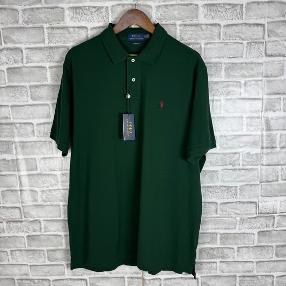 Polo Ralph Lauren Mens Classic Fit Mesh Polo Shirt Dark Green W/ Red Pony XL NWT - Picture 2 of 8